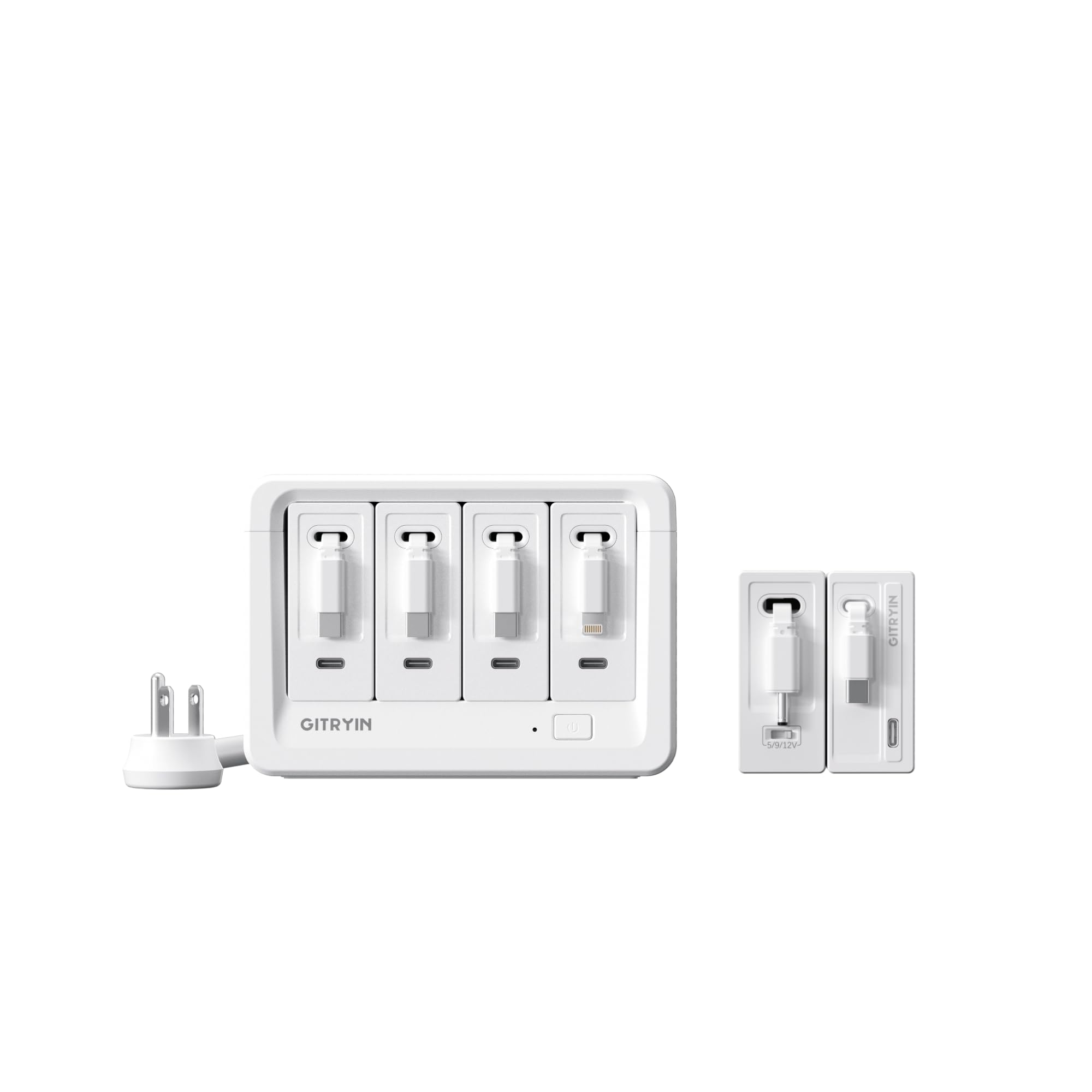 Gitryin 1 DC 1 Type-C Retractable Wall Charger and 12-in-1 Desktop Charging Station with 1 Lightning Retractable Wall