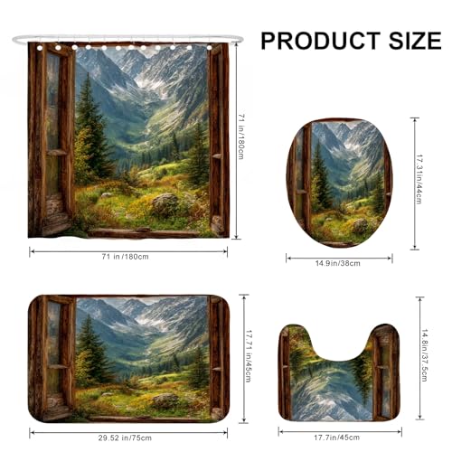Rideau de douche polyester imperméable motif forêt rustique et tapis assorti - 4
