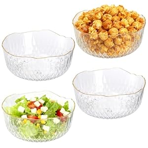 Frcctre 4 Pack Clear Salad Serving Bowls, 70 Ounce Crystal Mixing Bowl, 9 Inch Round Bowls Reusable Catering Bowls for Party, Salad, Fruit, Snack, Chip, Popcorn
