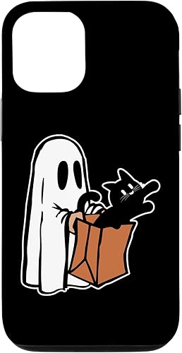 Miniatura 1 de Funda para iPhone 13 Pro Ghost Holding A Black Cat Lazy Halloween Lover Hombres Mujeres Niños