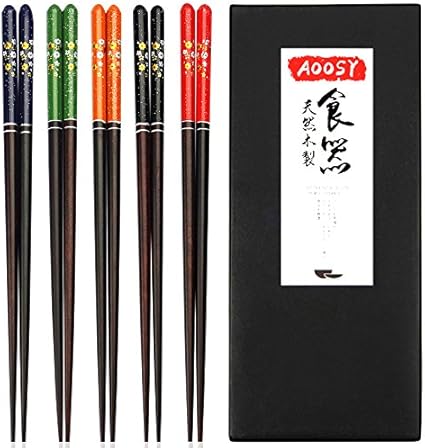 Amazon Aoosy 箸5膳セット 箱入れ 230ｍｍ 黒 青 黄色 赤 緑 気分転換用五色箸 来客用箸 天然木製漆塗丸角お箸 和風式 可愛い花柄 髪飾り かんざし 寿司箸 刺身箸 贈答品用 木箸 Chopstick 筷子 韓国箸 料亭用高級箸 Aoosy 箸 通販