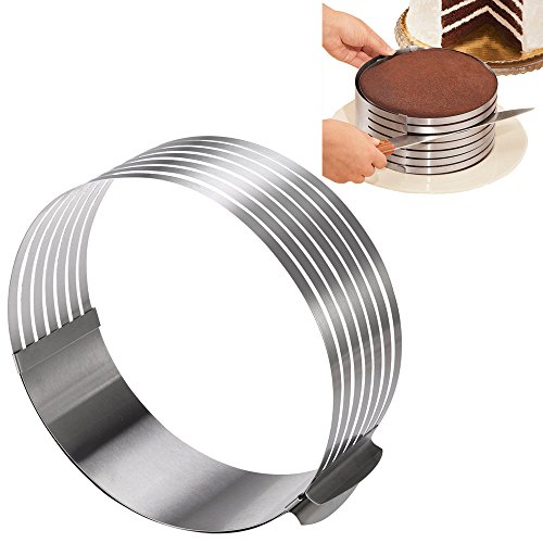 KALREDE Layer Cake Slicer Adjustable 7 Layer - Stainless Steel 9 Inch To 12 Inch Cake Ring Mold Cutter Round Adjustable Mousse Molds for Baking