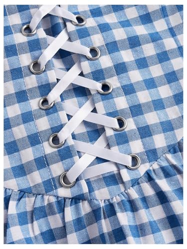 WDIRARA Women's Vintage Cottagecore Gingham Dresses Puff Sleeve Lace Up Corset Flared Dress4