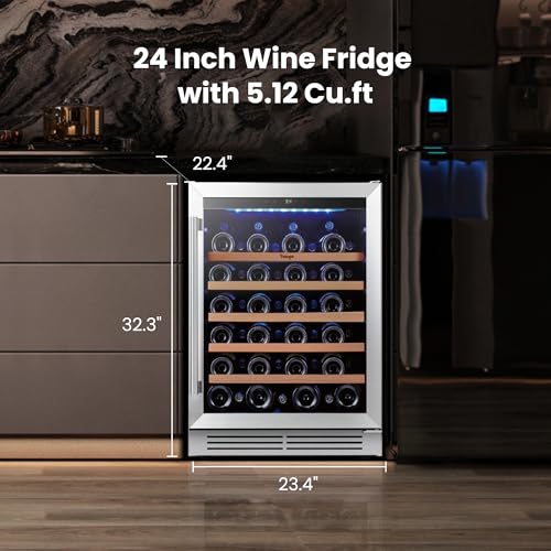 yeego wine fridge cooler - 24 inch wine fridge hold 47 bottles 40-65f wine refrigerator glass door built in freestanding under counter fridge for beer soda drink home bar office512 cuft