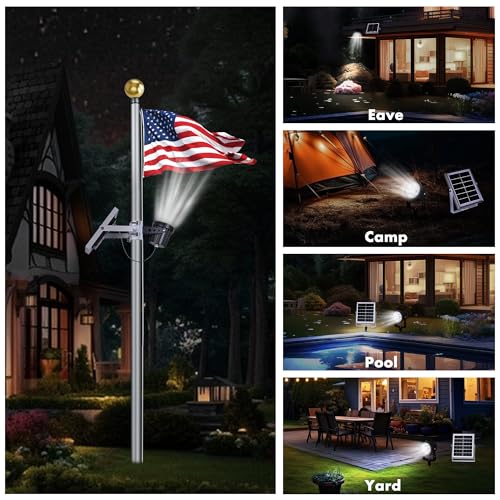 Ppq Solar Flag Pole Light,New 7 Led 10000H Lifespan Solar Powered Spotlight 12H/5W Outdoor Waterproof, Fits 1.6 Inch-3.2 Inch Flagpoles & Inground & Wall thumb #6