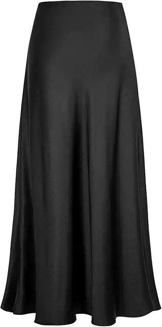 Damen Satin Midirock mit hoher Taille, Reißverschluss und verstecktem Gummizug