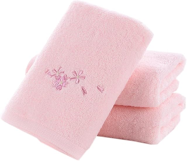 Pidada Ensemble de serviettes à main 3 Motif floral brodé 100% Serviette décorative en coton doux absorbant pour salle de bains 13.8 x 29.5 (Pink)