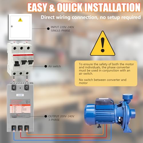 Image of Single Phase to 3 Phase Converter,2HP 220V 3 Phase Converter,220V-240V Input /Output Digital Phase Shift for 2HP Motor