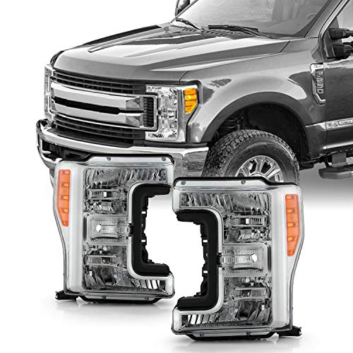 AKKON - Fit 2017 2018 2019 Ford F-250 F350 F450 F550 Super Duty [Halogen Type] Chrome Headlight Pair Driver Left+Passenger Right