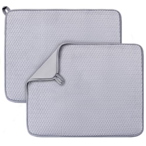 NANZU Dish Drying Mat, Grey Dish Drying Mats for Kitchen Counter 2 Pack, Large Size Microfiber Drying Mat for Kitchen Counter (38*50cm/15*19.7in)