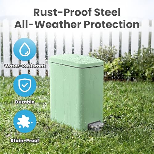 Image of iTouchless 3 Gallon / 12 Liter Outdoor Pet Waste Bin with AbsorbX Deodorizer - Stainless Steel Garbage Can with Lid & Pedal - Small Trash Can for Patio, Yard, Deck, Matte Green
