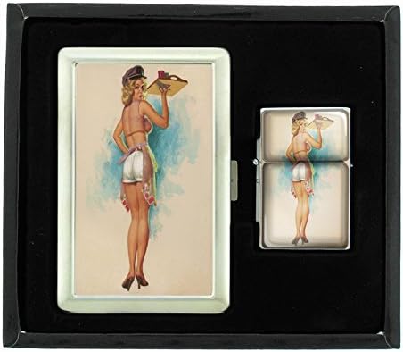 Vintage Retro Sexy Bridesmaid Party Cigarette Case Oil Lighter Gift Set Pin Up Girl-193