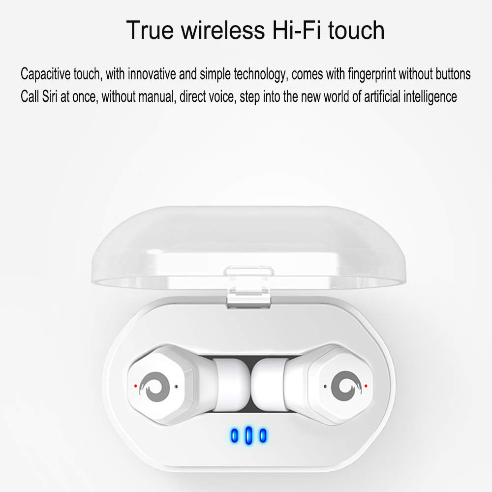 Bezprzewodowe słuchawki douszne Bluetooth 5.0 wodoodporne dotykowe ultra małe niewidoczne sportowe bieganie z ładowarką super długa żywotność baterii w trybie czuwania, białe