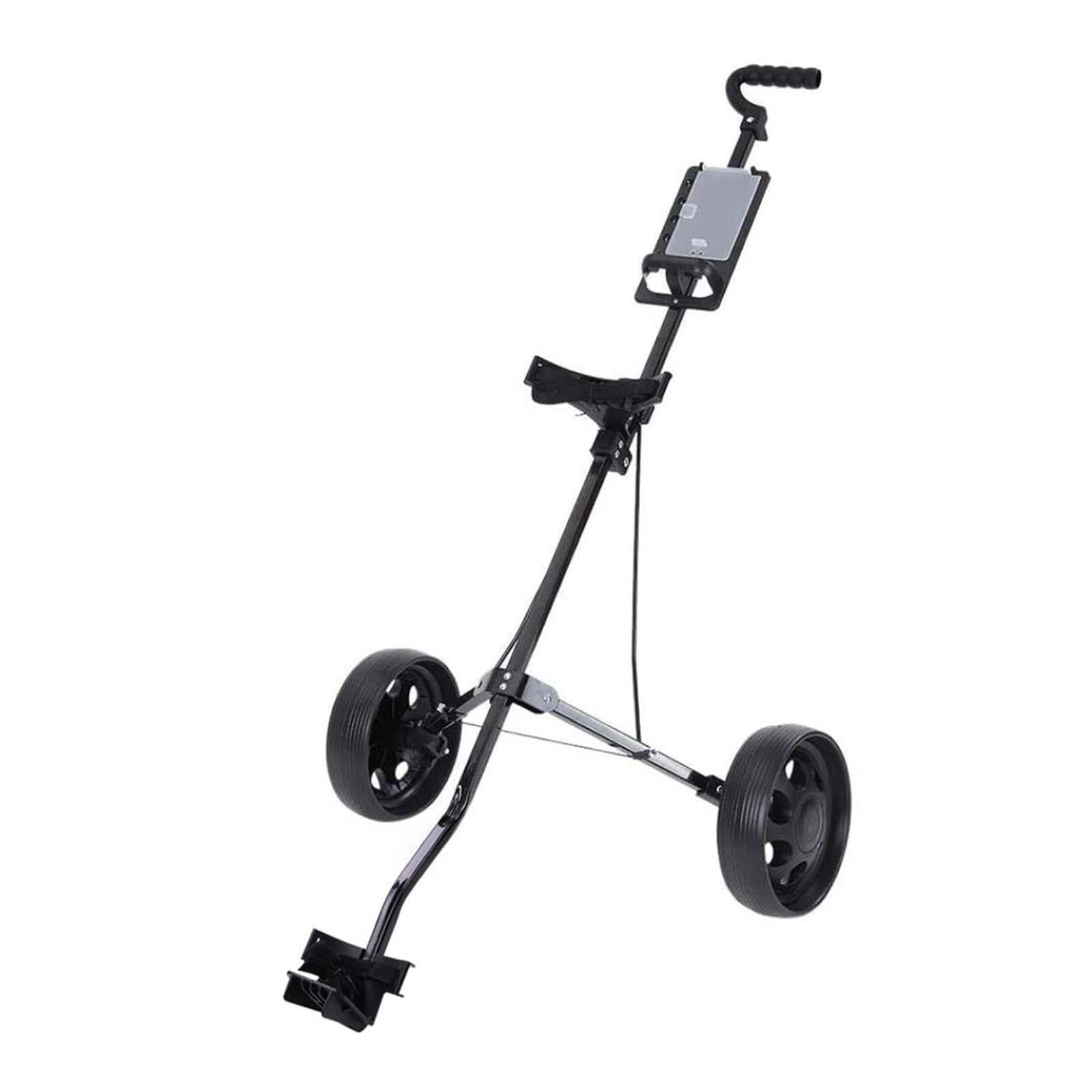 Golftrolley mit großem Fassungsvermögen, ideal für den Transport von Golftaschen auf dem Golfplatz. Der zweirädrige Schiebe und Ziehwagen ist aus