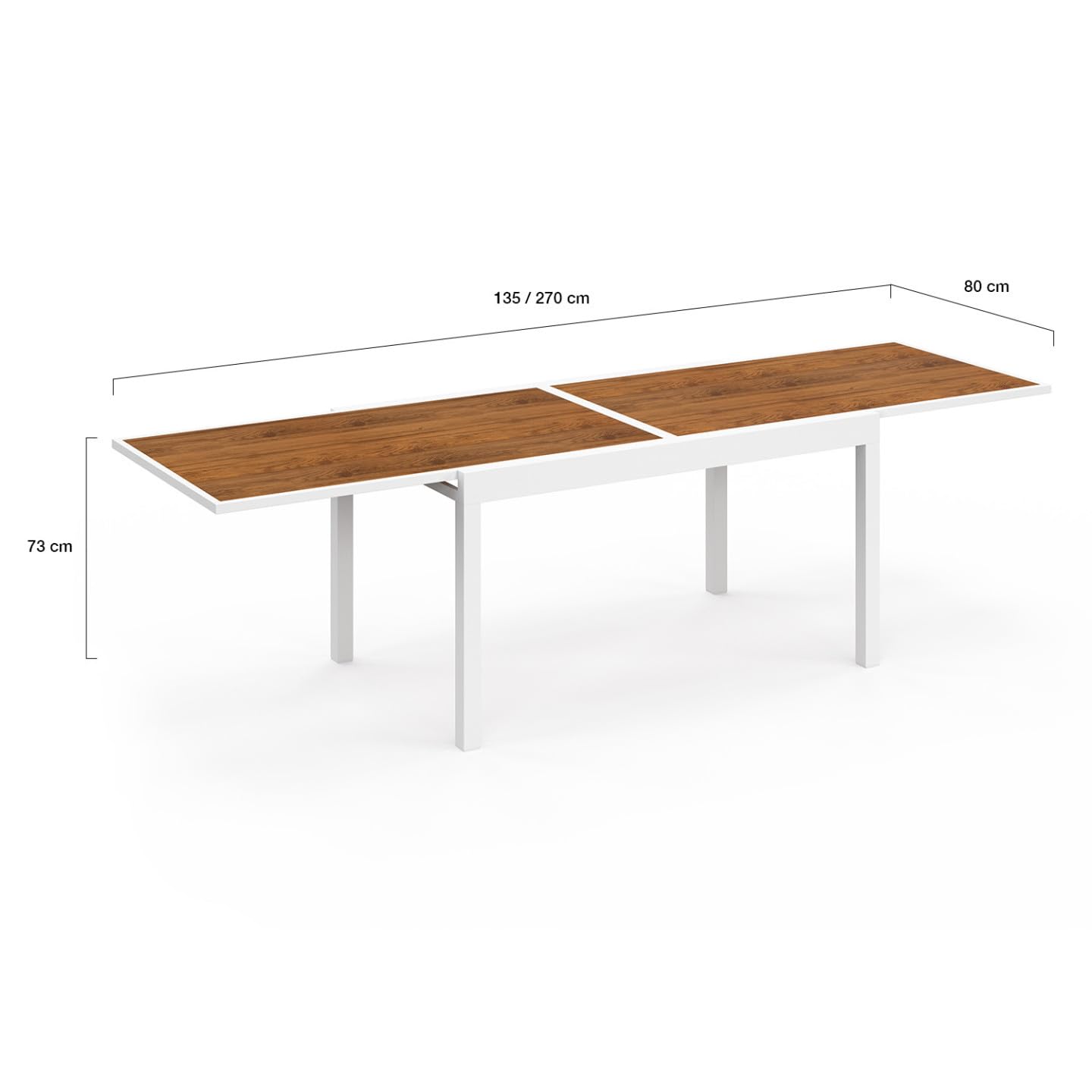 IDMarket - Salon de Jardin NOUMEA Table Extensible 135/270 CM Plateau Verre trempé Effet Bois et 12 chaises empilables Blanc et Bois