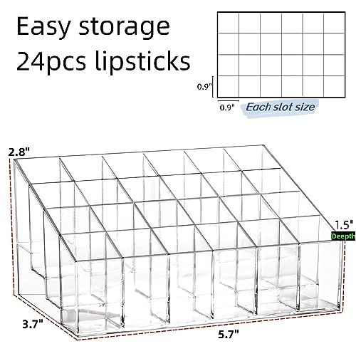 Image of Tecbeauty Lipstick Holder, 24 Slots Clear Lipstick Organizer Acrylic Lipgloss Storage Display, Small