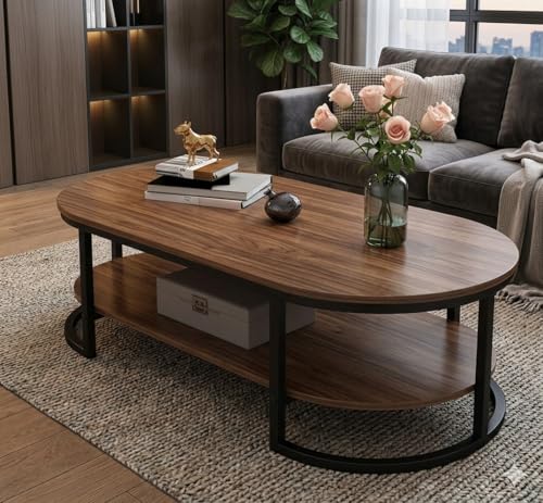 Image of Modern Large Coffee Table Center Table, Beautiful Sofa Table Simple Design - 2 Tier Nesting Coffee Table Living Room Table for Home,& Office (Brown Black)