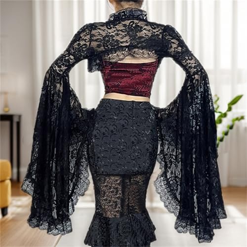 Victorian Lace Bolero Shrug Top Women Goth Sheer Bell Sleeve Y2k Rave4