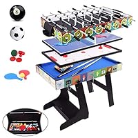 ALPIKA 4FT 4 in 1 Muliti Sports Game Table, Folding Combo Table-Pool/Snooker Table, Air Hockey Table,Table Tennis Table,Football Table with Storage Box