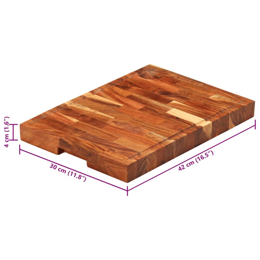Tabla de cortar de madera maciza de acacia 42 x 30 x 4 cm con ranura para jugo, tabla de cocina antideslizante para cortar, picar, rebanar y servir queso, pan y aperitivos