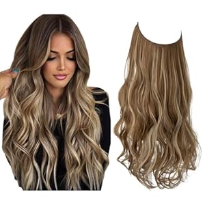 SARLA Invisible Wire Hair Extensions Highlights Wavy Curly Long Synthetic Hairpiece Adjustable Transparent Headband for Women 18 Inch