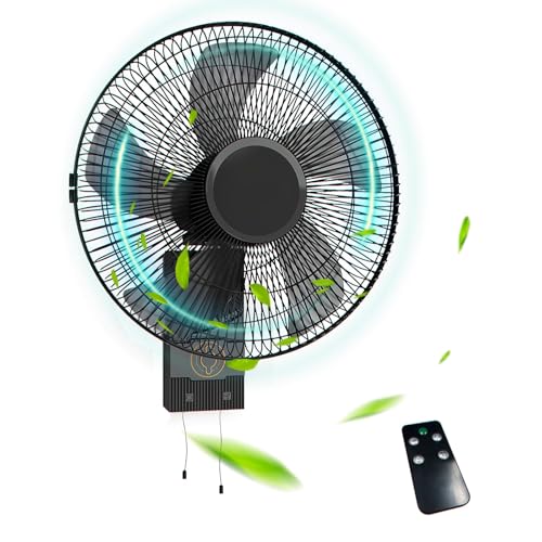 Ventilador de Pared - ventilador Hogar - Ventilador de Pared oscilante - Potente con 5 Aspas - Oscilación Automática - 3 Modos y Velocidades - oscilación de 90°(420mm/16inch)