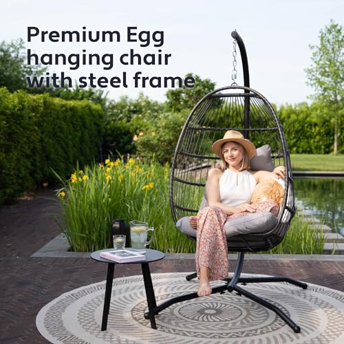 Vita5 Hanging Egg Chair Indoor&Outdoor - Swing Chair with Frame Polyrattan with Cushion - Hanging Chair Outdoor and Indoor - Foldable Hammock Chair - Maximum Load 150kg - Light grey - Image 8