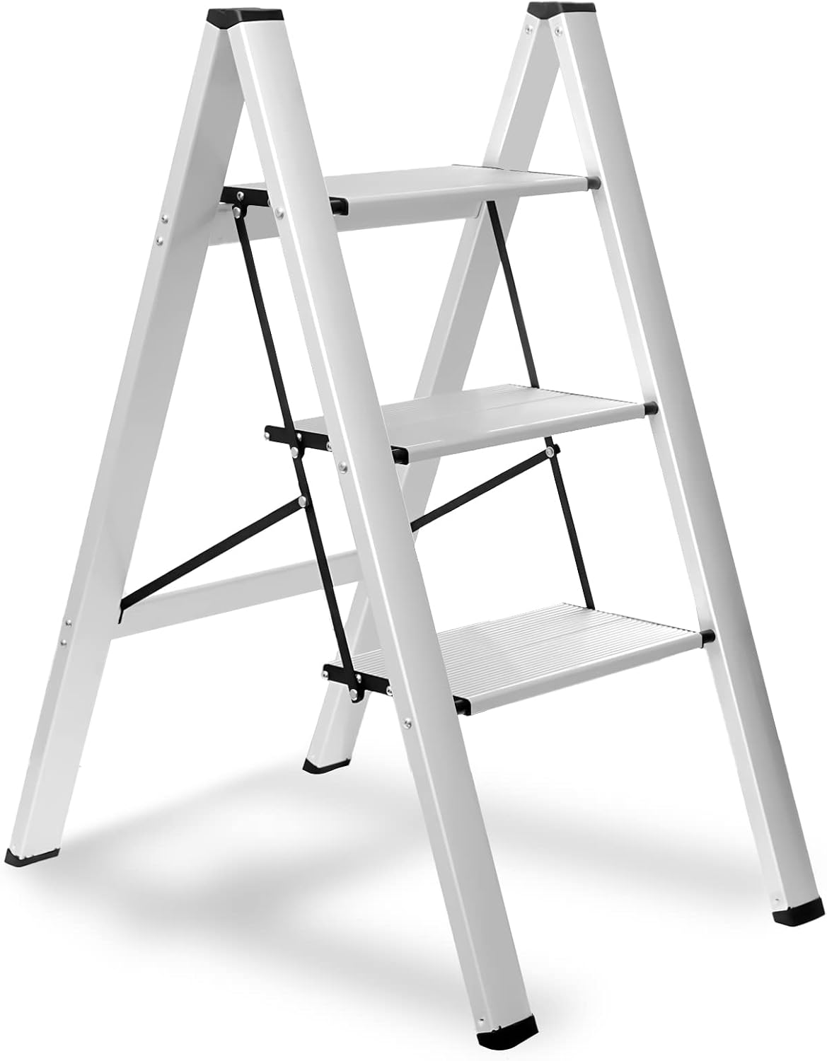 ZUZHII 3-Step Aluminum Lightweight Folding Stool Ladder with Anti-Slip and Expanded Pedal for Home and Kitchen, 330lbs Capacity, Silver
