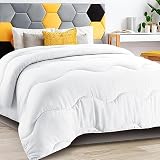 MEELUS All Season Comforter Lightweight Cooling White, Soft Breathable Queen Size Summer Duvet Inser