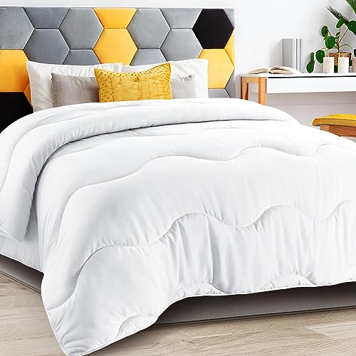Meelus All Season Comforter Lightweight Cooling White, Soft Breathable Queen Size Summer Duvet Insert, Winter Warm Microfiber Down Alternative Quilt With Corner Tabs, 88X88 Inch #TOP4