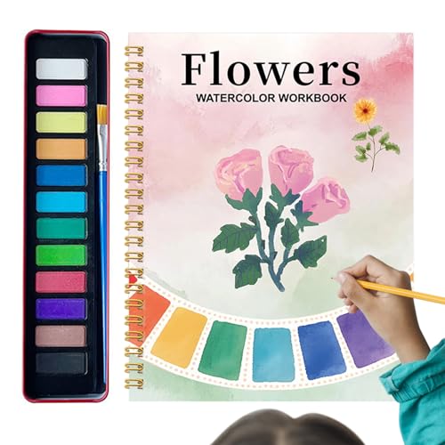 ETUCYNG Libros para colorear de acuarela | Libro de acuarelas para adultos principiantes con 12 colores - suministros de dibujo pintura artística principiantes lecciones de arte juvenil