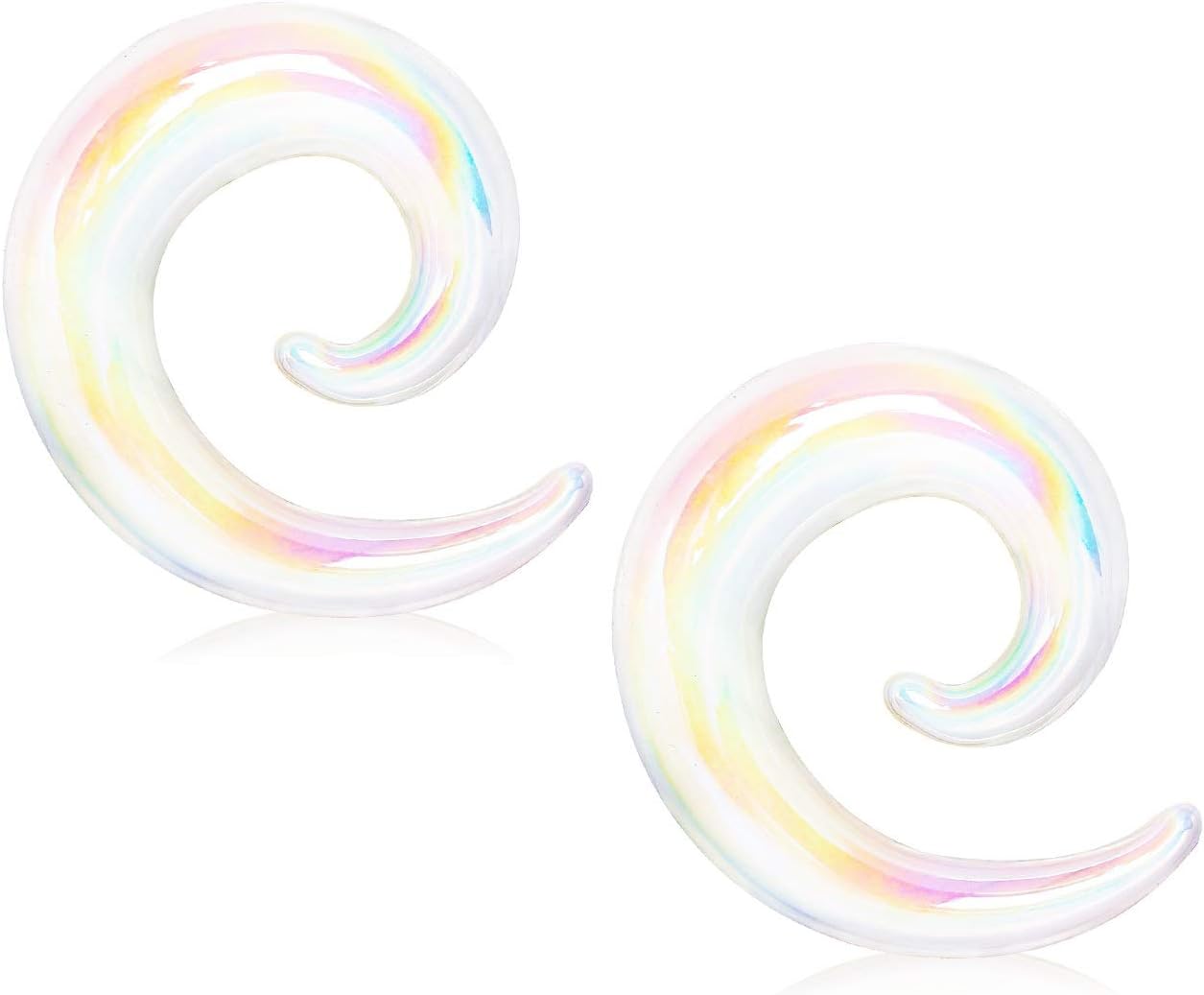 Pierced Owl - White Iridescent Glass Handcrafted Spiral Taper Plugs, Sold as a Pair