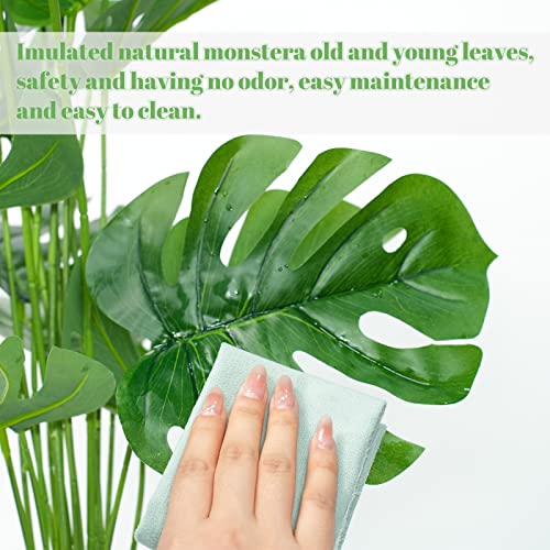 Set of 2 Large Fake Plants 28" Tall Artificial Monstera Deliciosa in Pot for Home Office Decor - Image 4