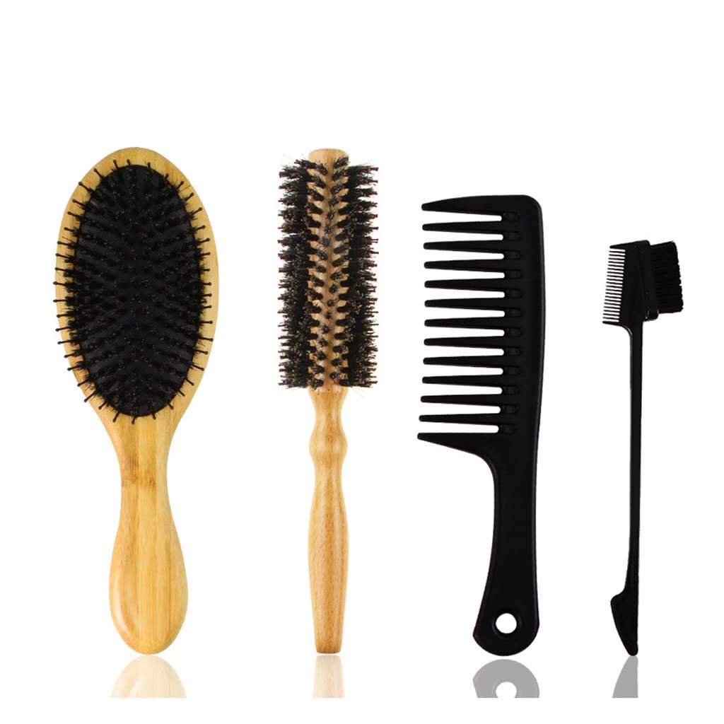 Pettine per uomini e donne, pettine per capelli con cuscino d'aria, pettine a rullo per massaggi, set da 4 pezzi, spazzola per sopracciglia, capelli ricci, pettine in legno da viaggio e pettine da