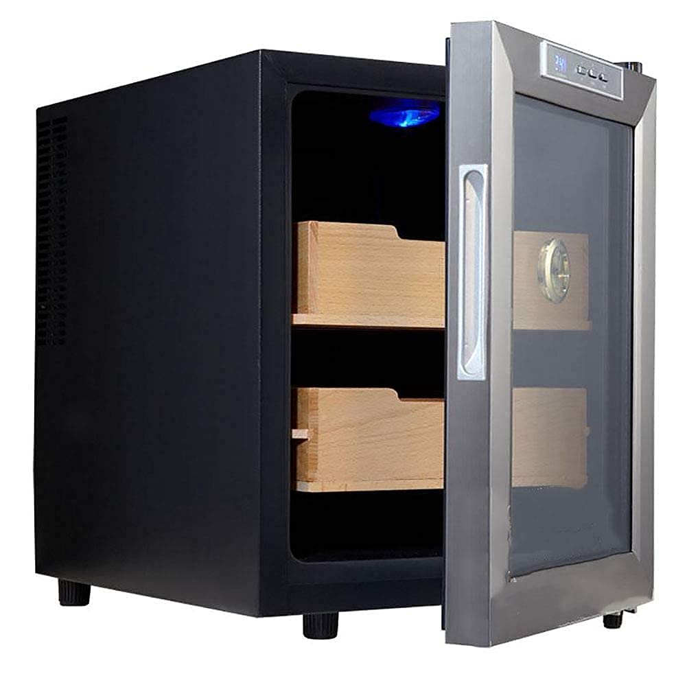 BAtlam Zigarrenschrank Freistehender Zigarrenkühler Kleiner Mini-Schwarzer Zigarrenhumidor Frontglastür Theke leiser Betrieb Kompressor Temperatur einstellen