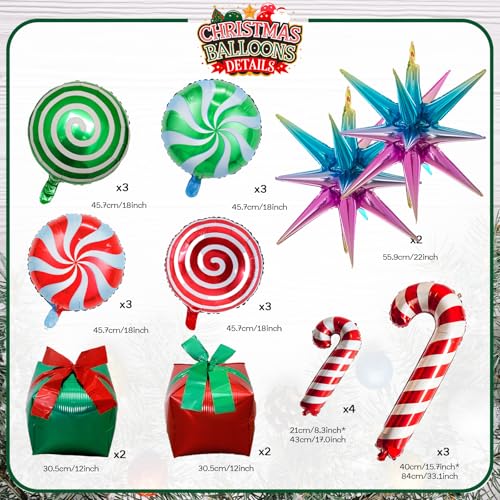Christmas Party Decorations Set, 25 Pcs Christmas Round Candy Cane Gift Box with Rainbow Explosion Star Mylar Foil Balloons - Image 2