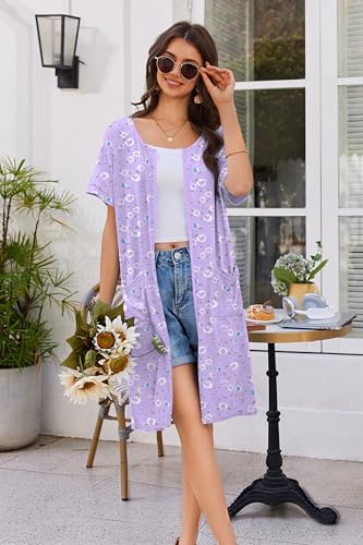 Ekouaer Women Zip Up Robe Short Bathrobe Lightweight House Coats Floral Print House Dress with Pockets Nightgown S-3XL4