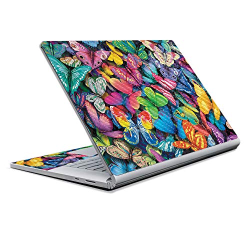Image of MightySkins Carbon Fiber Skin for Microsoft Surface Book 2 13 inch (2017) - Butterfly Party,Protective, Durable Textured Carbon Fiber Finish,Easy to Apply, Remove, and Change Styles,