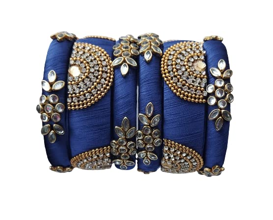 IJYA Sihan Handicrafts Kundan Work Silk Thread Bangle Kada For Women Girls 6 PC Set Wedding & Festive Occasion Handmade Multicolored Chura Chuda Chudi Stone Studded(Multicolor IJ-B-6PC-P