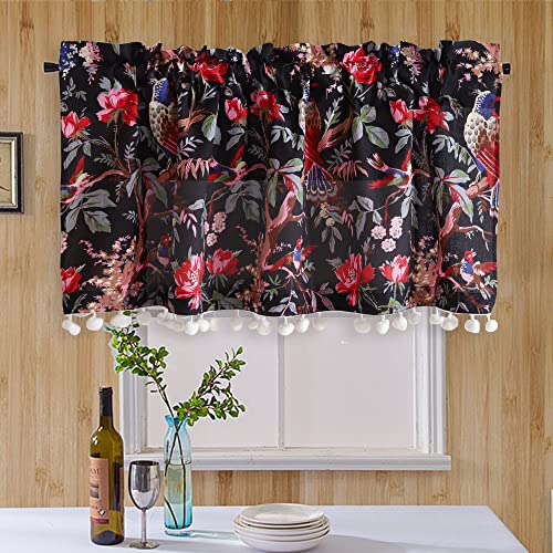 Image of Ravaiyaa - Attitude is everything Hand Printed Half Window Kitchen Curtain 100% Cotton Short Drapery Valance Curtain 40 inch X 18 inch Inch (Black Bird)