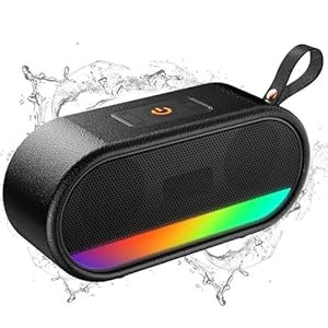 Bluetooth Lautsprecher mit Licht, Tragbarer Musikbox Bluetooth 5.3 Box mit IPX6 Wasserdicht, 10h Akku, Bass Boost Freisprechen TWS Paarung, Soundbox für Outdoor/Party/Reisen, Schwarz