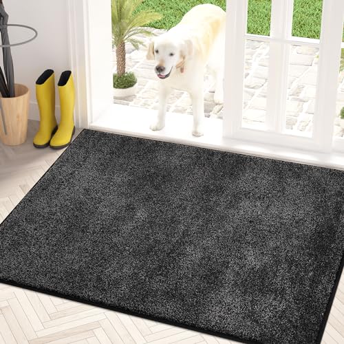 PURRUGS Dirt Trapping Door Mat 31.5" x 47", Non-Slip Machine Washable Entry Rug, Shoe Scraper, Dog Doormat, Super Absorbent Welcome Mat for Front & Back Door, Muddy Shoes & Paws, Charcoal