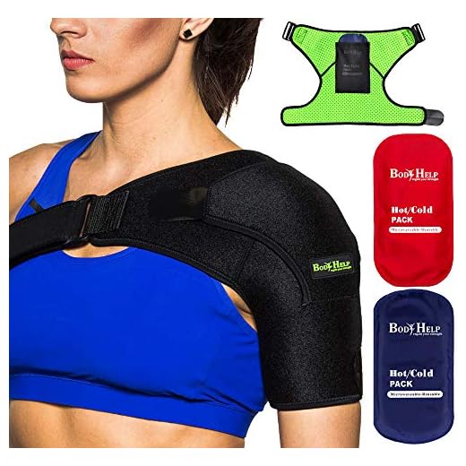 BODY HELP Shoulder Brace Support for Women&Men with 2 Hot Cold Reusable Packs for Pain Relief - Left/Right Shoulder - Fits Most People - Please Check Sizes