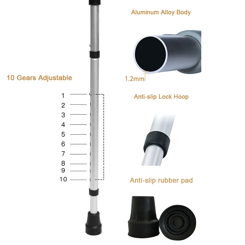 ADITAM Muletas de antebrazo Plegables, Bastones Ajustables livianos para Adultos, diseño ergonómico con Tapa Antideslizante para los pies, adecuadas para una Altura de 140-190 cm/4' 5''-6'