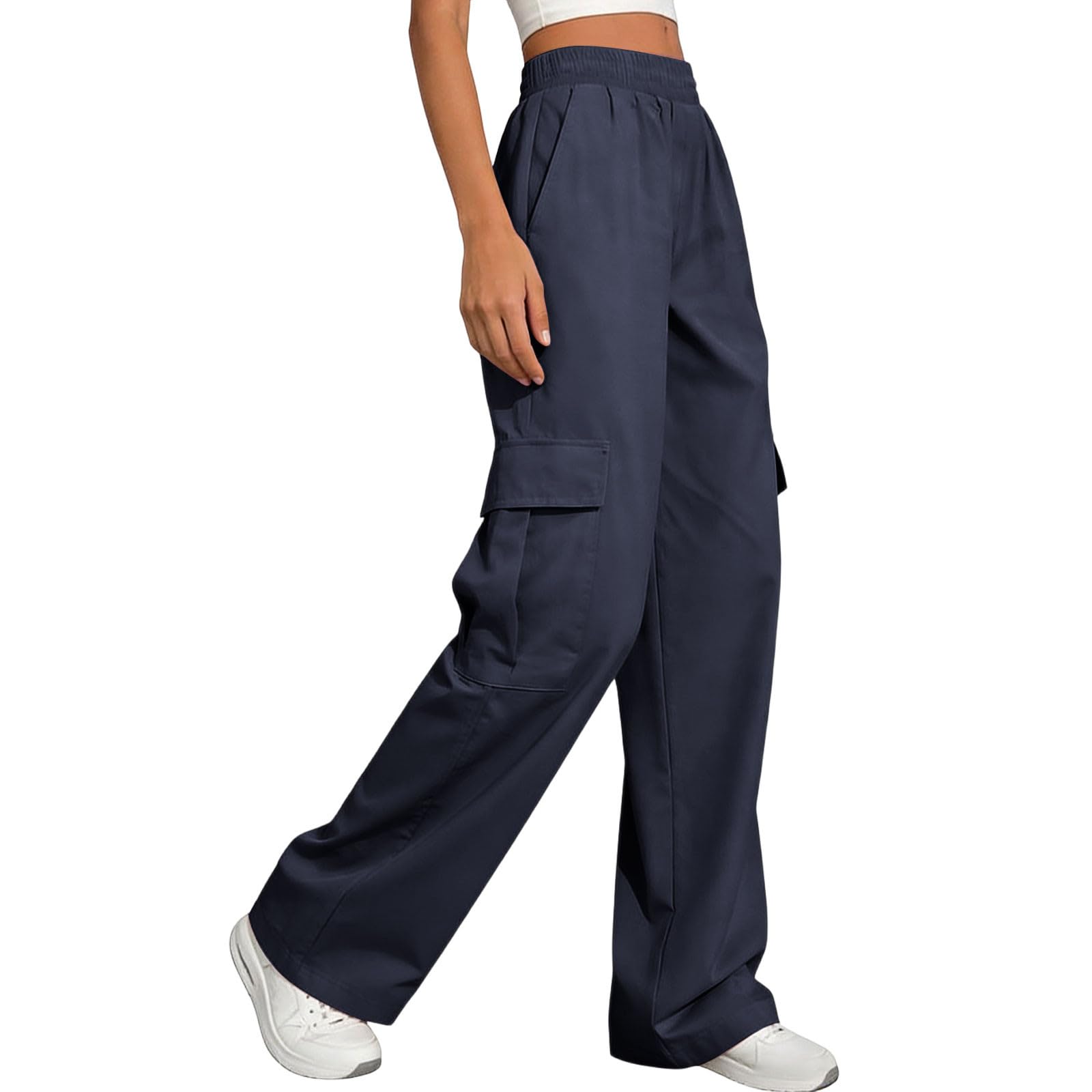 Pantalones cargo para mujer, cintura alta, pierna ancha, pantalones de combate con múltiples bolsillos, pantalones rectos, holgados, holgados, para el trabajo, ropa casual para uso diario, senderismo