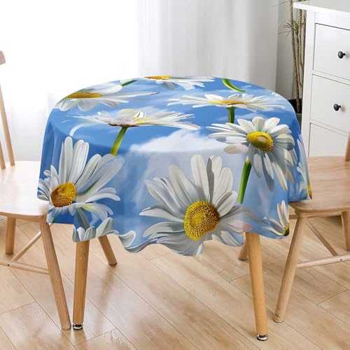 Lukery Redondo Mantel, 3D Margarita Mantel Antimanchas y Salpicaduras Mesa, 90-200cm Table Cloth Lavable Mesa para Comedor, Cocina Decoración (Margarita 4,150cm)