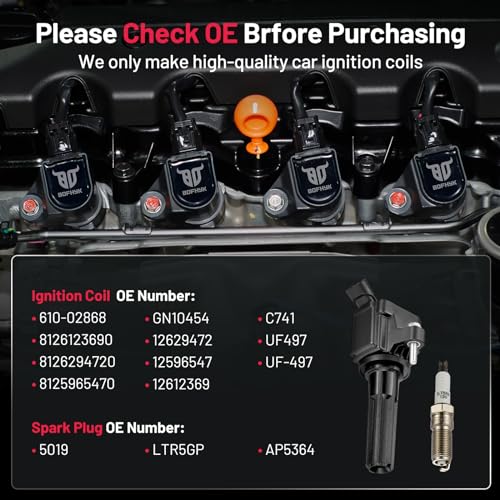 Image of BDFHYK Ignition Coils UF497 and Iridium Spark Plug 5019 Compatible with GMC Envoy XL Chevrolet Trailblazer EXT Saab 9-7x Buick Rainier Isuzu Ascender l6 4.2L Replaces C741 GN10454 AP5364 Set of 6