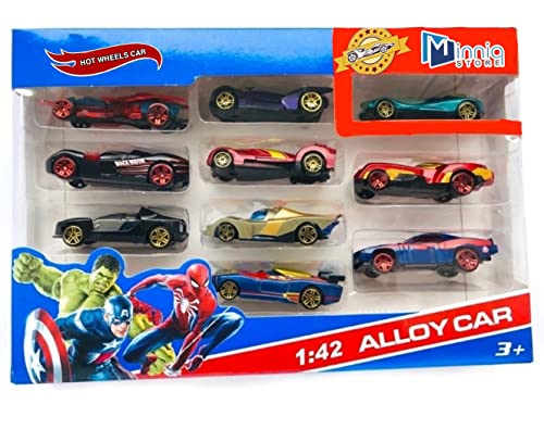 Image of Exclusive Collection of Play car Set 10 pcs Toy Vehichals Play Set Metal Die Cast Mini Racers Cars for Kids (Hot Wells 1:42 Alloy Play Set 10 pcs)