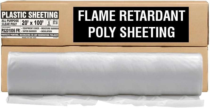 Aluf Plastics 6 MIL Thick Extra Strong Heavy Duty Fire Retardant Clear All Purpose Vapor and Moisture Barrier Sheet Tarp/Drop Cloth - 20' x 100' for Painting &amp; Furniture (1 Pallet of 25 Rolls)
