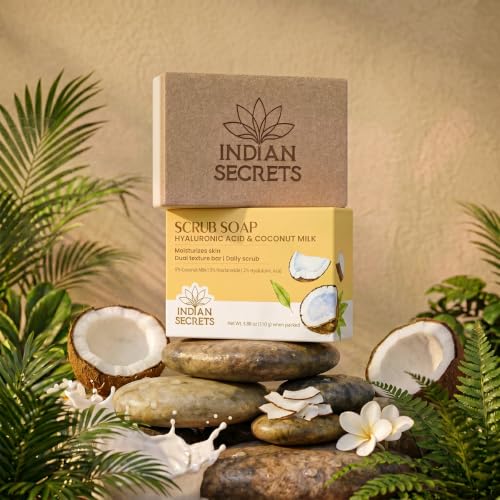 Image of Scrub Soap with Hyaluronic Acid & Coconut Milk - Moisturizing Body Soap for Soft Skin - Enriched with Niacinamide, Hyaluronic Acid, Coconut Milk - 110g /3.88Oz